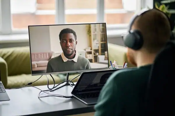 Man attending online mediation Burnley MIAMS session